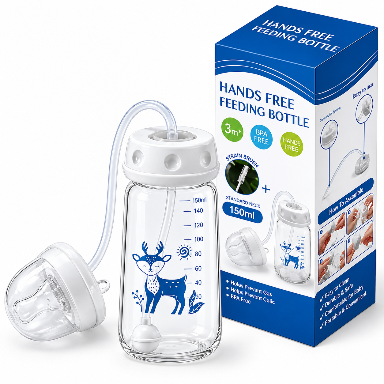 Baby Feeding Bottle with Weighted Straw 150ml | BPA Free & Anti-Colic Straw | Hands-Free Bottle