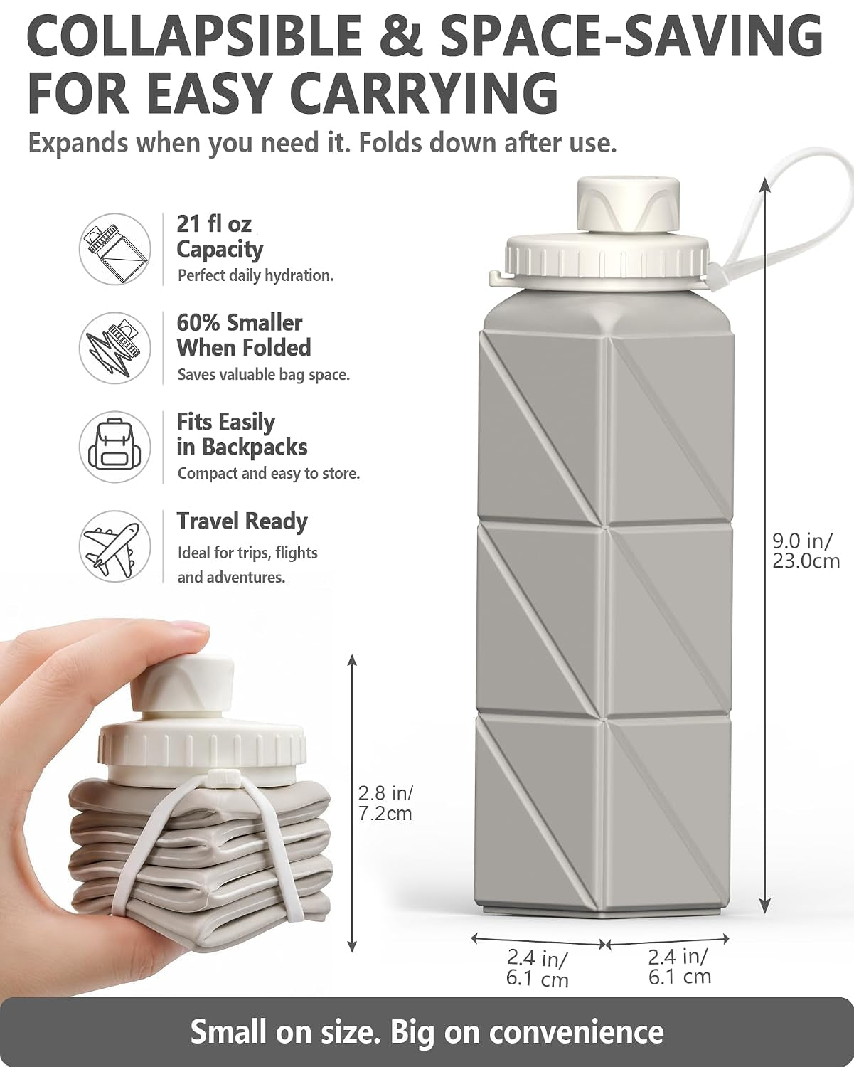 Water Bottle™ | Collapsible Water Bottle (600ml) | Leakproof Valve BPA Free Silicone Foldable Water Bottle