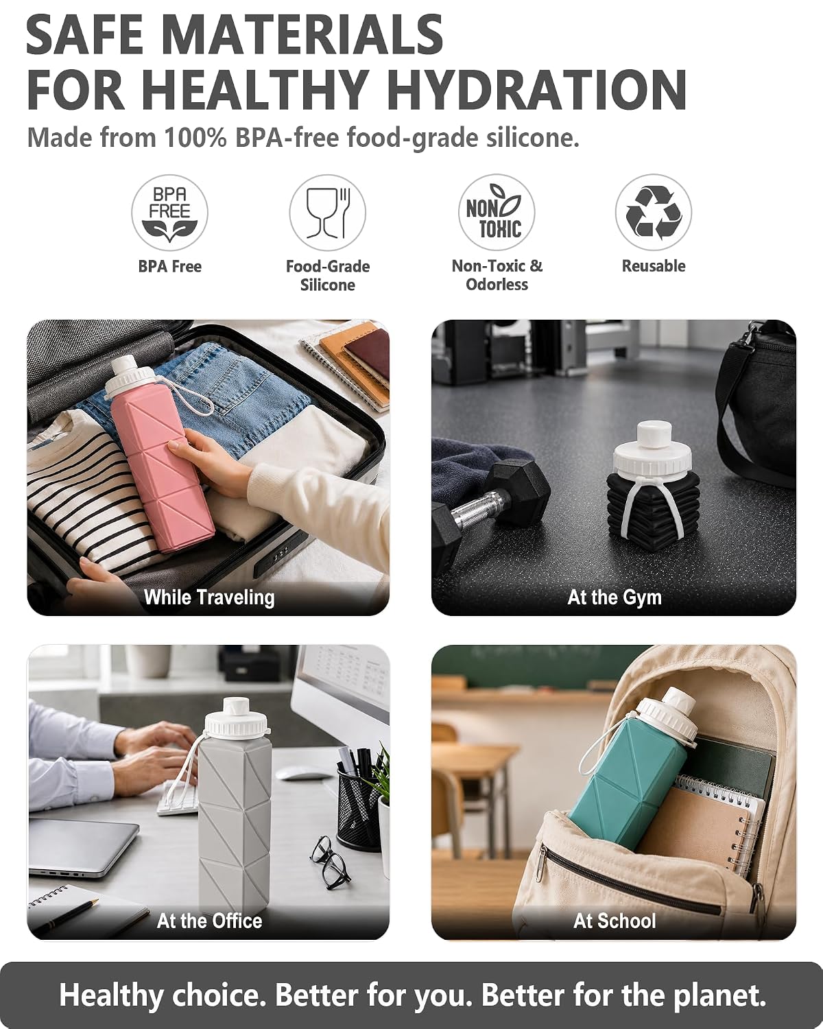 Water Bottle™ | Collapsible Water Bottle (600ml) | Leakproof Valve BPA Free Silicone Foldable Water Bottle