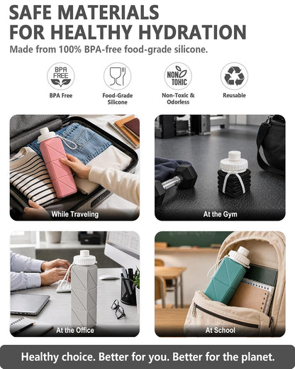 Water Bottle™ | Collapsible Water Bottle (600ml) | Leakproof Valve BPA Free Silicone Foldable Water Bottle