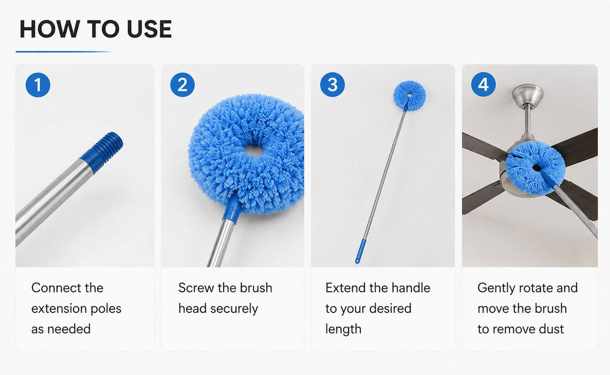 Extendable Fan Mop Cleaning Kit™ | Telescopic Extendable Rod | Microfiber Feather Duster (Blue)