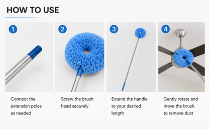 Extendable Fan Mop Cleaning Kit™ | Telescopic Extendable Rod | Microfiber Feather Duster (Blue)