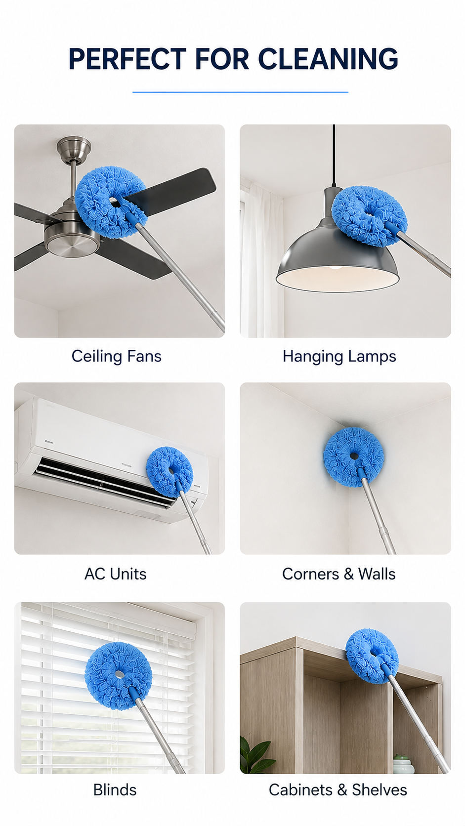Extendable Fan Mop Cleaning Kit™ | Telescopic Extendable Rod | Microfiber Feather Duster (Blue)