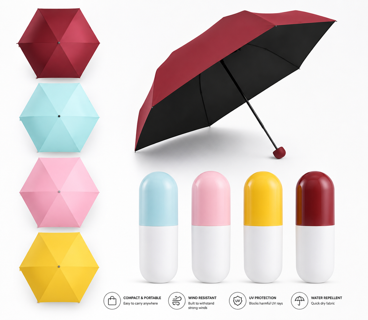 Mini Capsule Umbrella | Lightweight, Anti-UV, Windproof & Waterproof | Travel-Friendly Compact Design