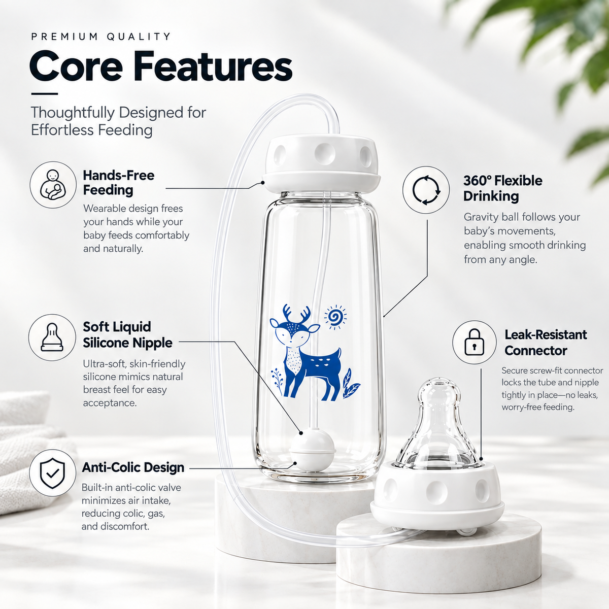 Baby Feeding Bottle with Weighted Straw 150ml | BPA Free & Anti-Colic Straw | Hands-Free Bottle